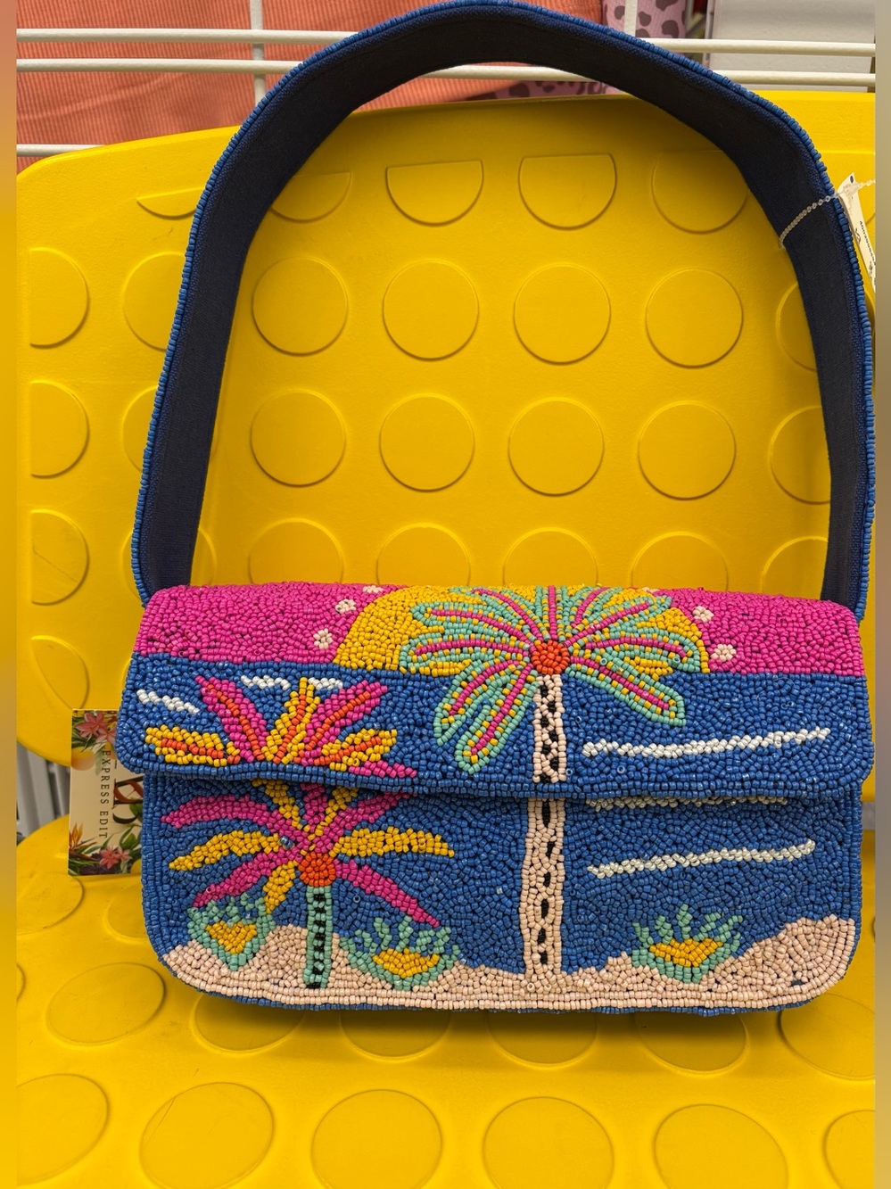 Express Edit Tropical Beaded Shoulder Bag in Blue and Pink